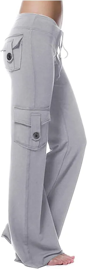 Cargo Yoga Pants for Women Plus Size High Waist Wide Leg Lounge Trousers Bootcut Flare Yoga Pant with Multi Pockets