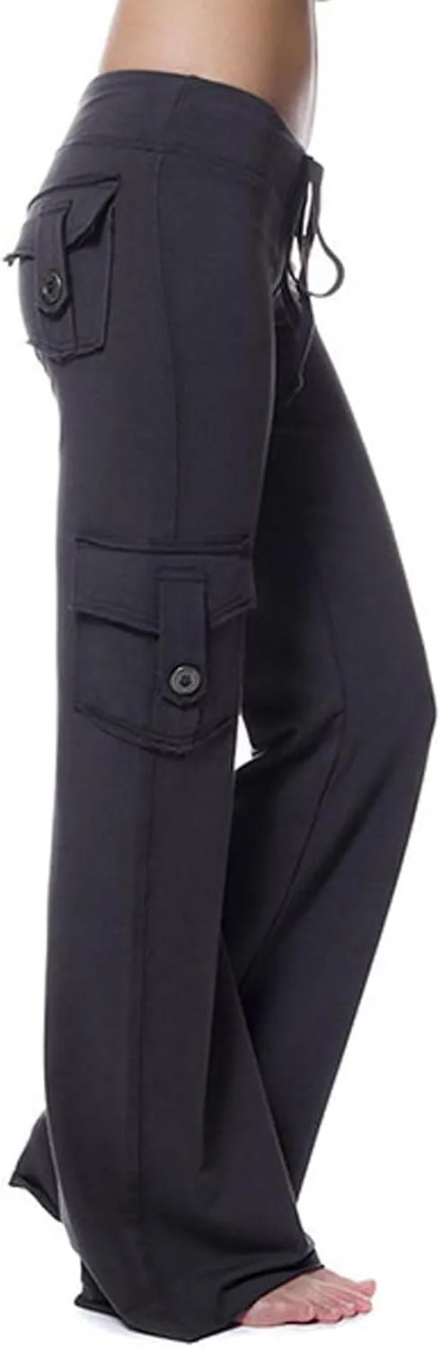 Cargo Yoga Pants for Women Plus Size High Waist Wide Leg Lounge Trousers Bootcut Flare Yoga Pant with Multi Pockets