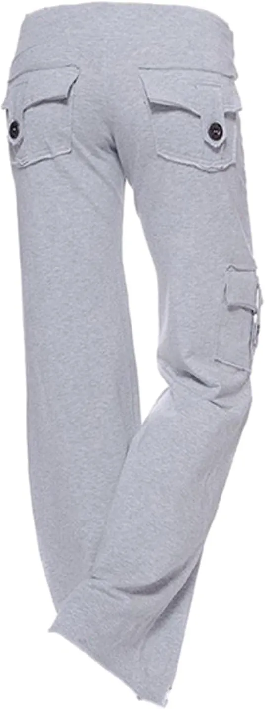 Cargo Yoga Pants for Women Plus Size High Waist Wide Leg Lounge Trousers Bootcut Flare Yoga Pant with Multi Pockets