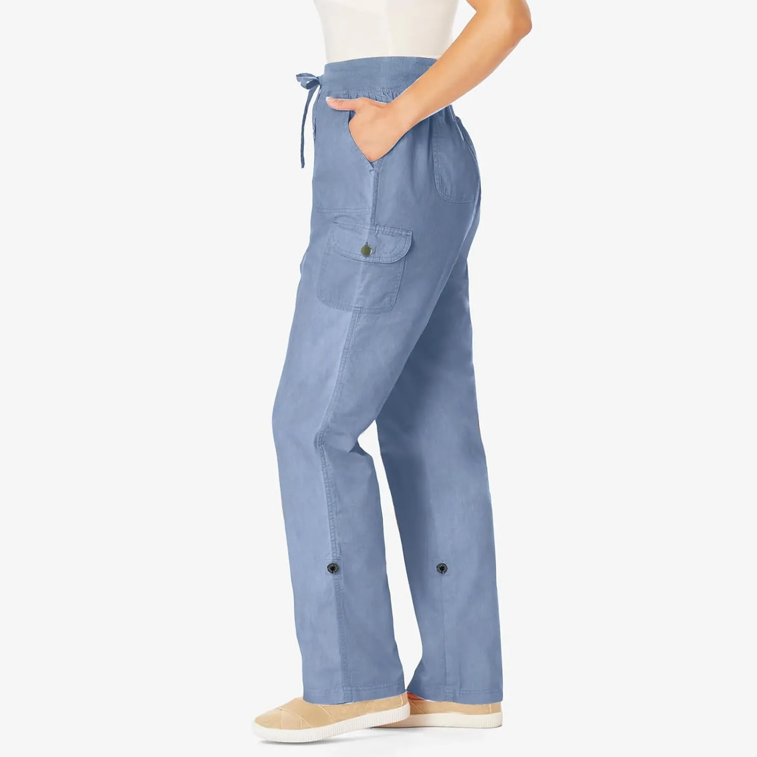 Casual Wide Leg Pants Women High Elastic Waisted Drawstring Slacks Collapsible Feet Straight Leg Trousers with Pockets