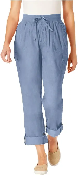 Casual Wide Leg Pants Women High Elastic Waisted Drawstring Slacks Collapsible Feet Straight Leg Trousers with Pockets