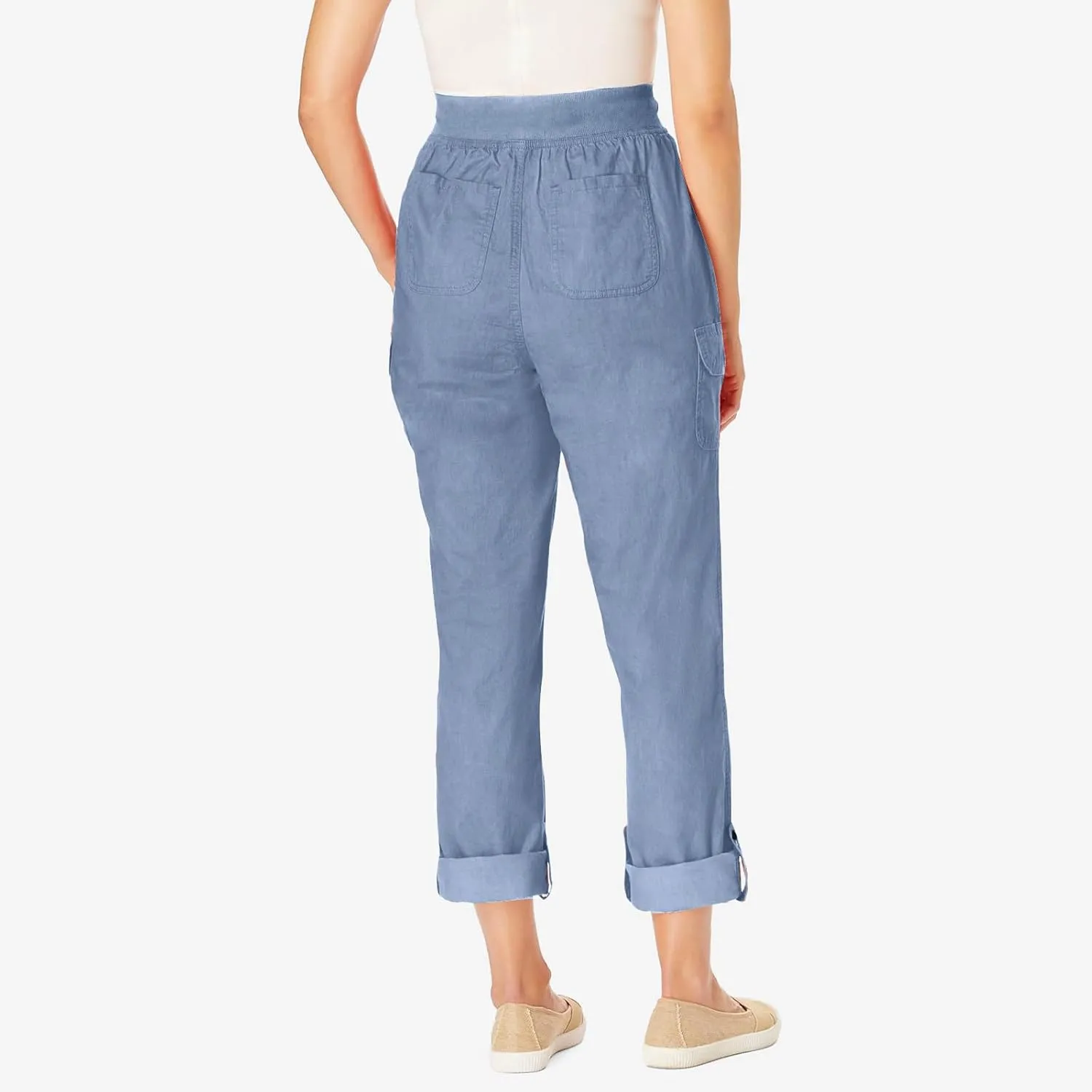 Casual Wide Leg Pants Women High Elastic Waisted Drawstring Slacks Collapsible Feet Straight Leg Trousers with Pockets