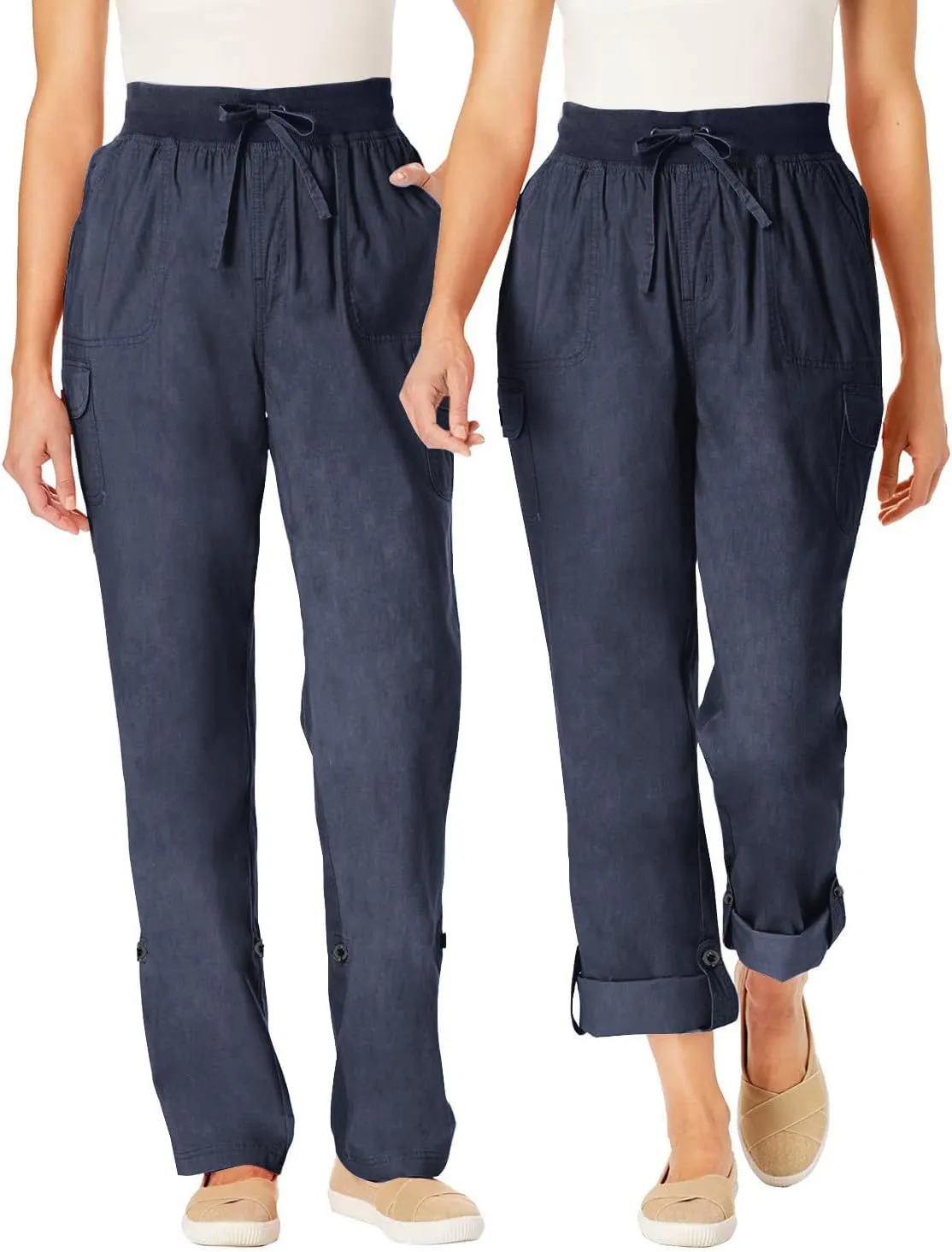 Casual Wide Leg Pants Women High Elastic Waisted Drawstring Slacks Collapsible Feet Straight Leg Trousers with Pockets