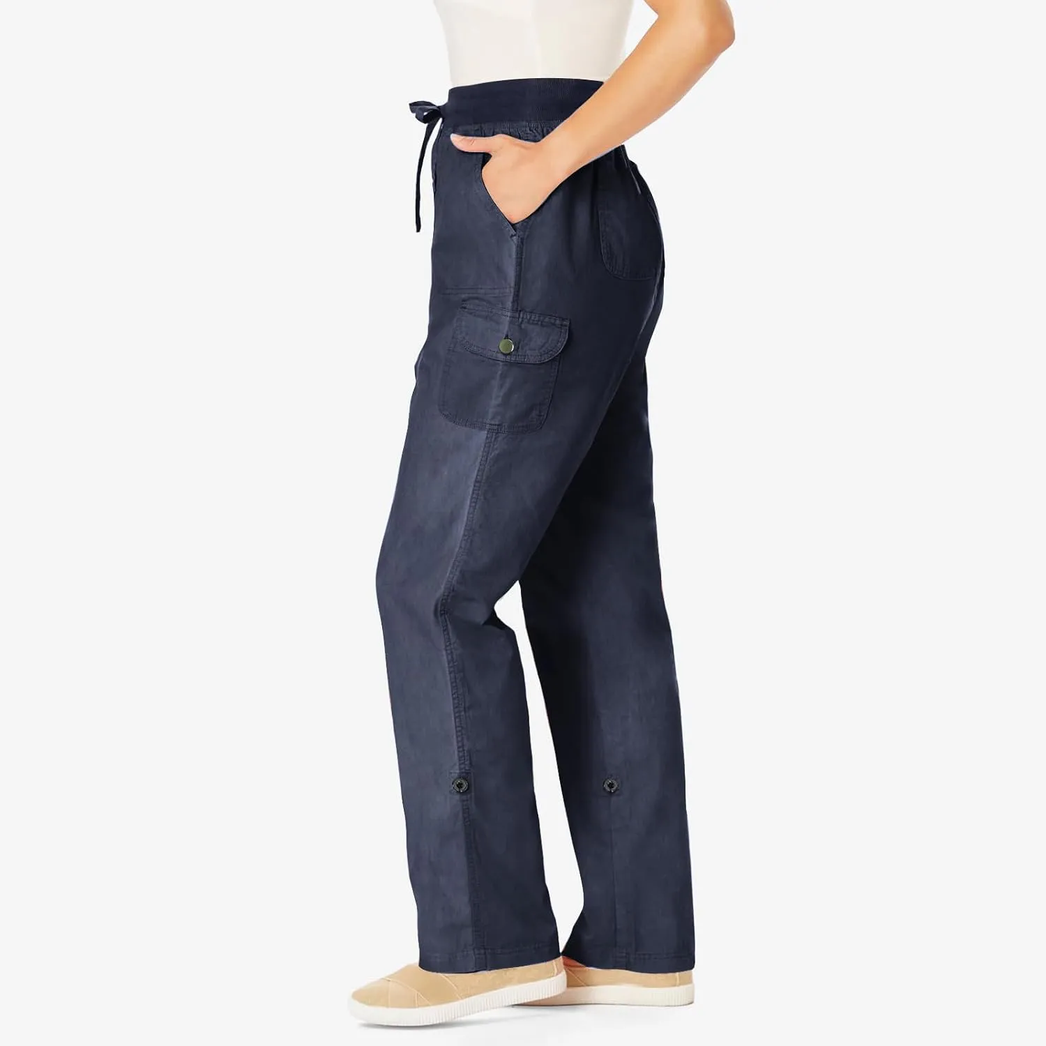 Casual Wide Leg Pants Women High Elastic Waisted Drawstring Slacks Collapsible Feet Straight Leg Trousers with Pockets