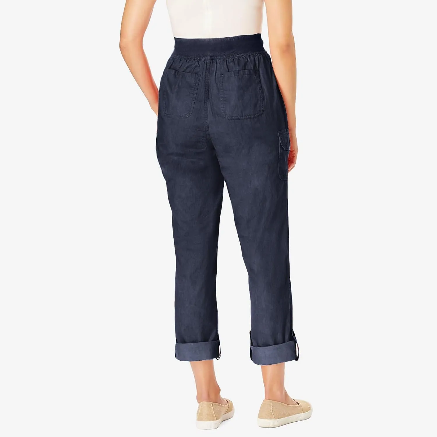 Casual Wide Leg Pants Women High Elastic Waisted Drawstring Slacks Collapsible Feet Straight Leg Trousers with Pockets