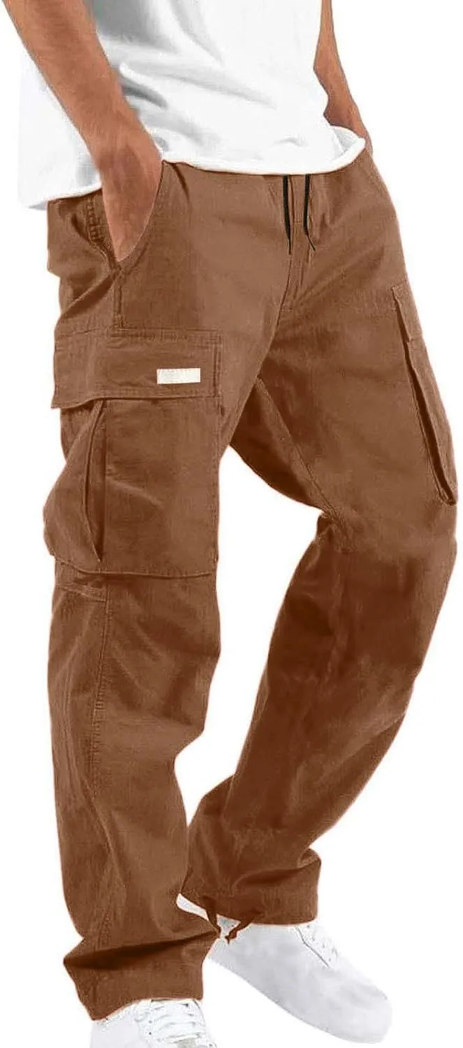 Cbcbtwo Lightweight Cargo Pants Men Multi Pockets Work Pants Stretch Elastic Waist Joggers Relaxed Fit Hiking Sweatpants
