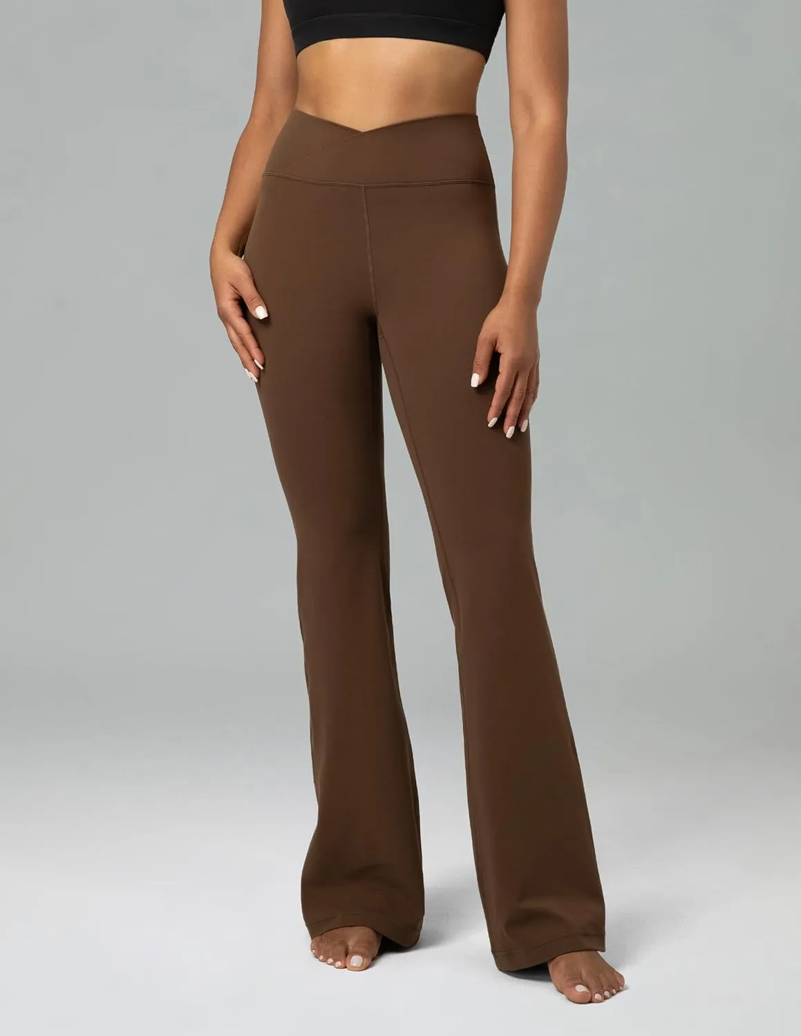 Colorfulkoala Women's Dreamlux Crossover Flare Leggings High Waisted Tummy Control Wide Leg Yoga Pants 29.5" / 31.5" Inseam