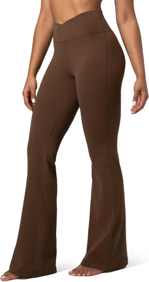 Colorfulkoala Women's Dreamlux Crossover Flare Leggings High Waisted Tummy Control Wide Leg Yoga Pants 29.5" / 31.5" Inseam