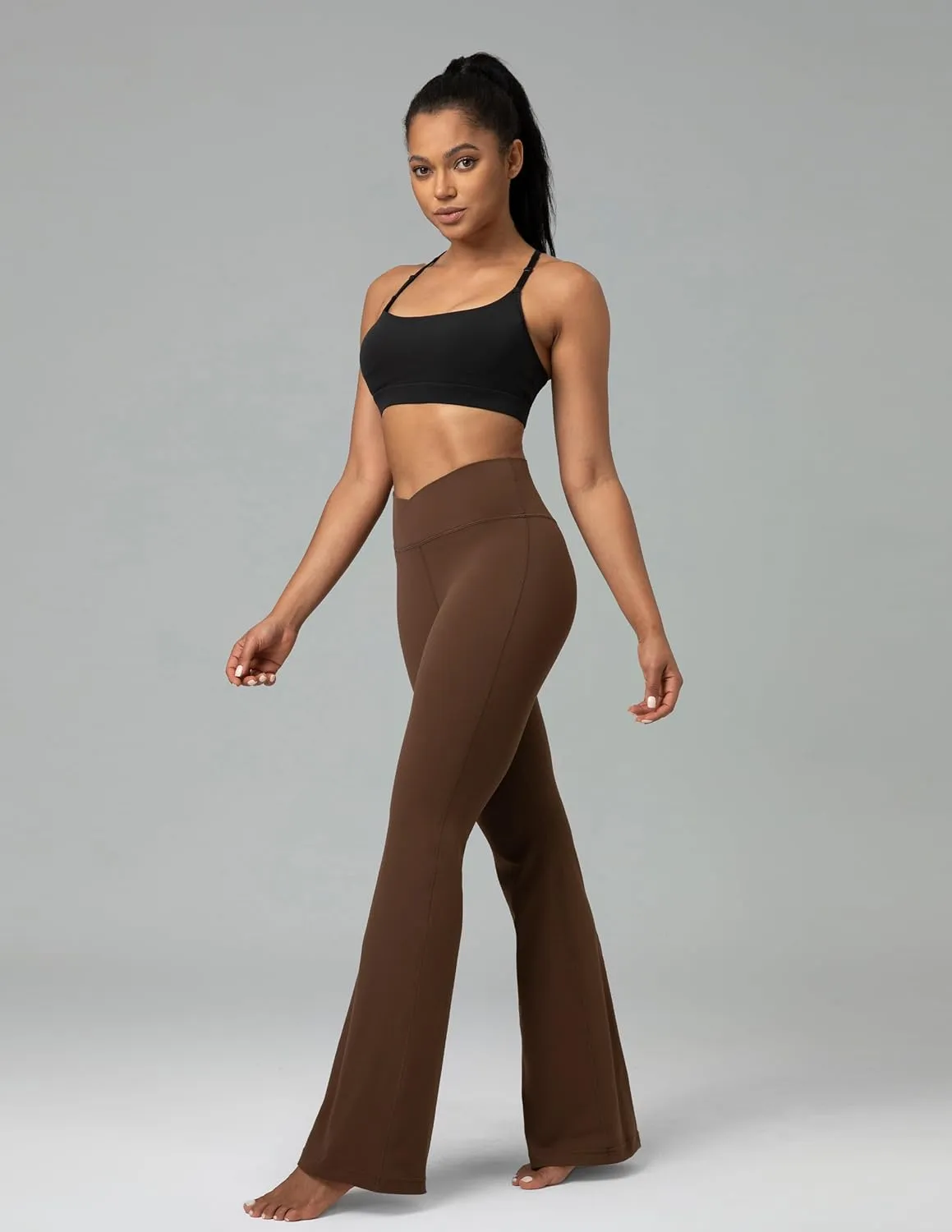 Colorfulkoala Women's Dreamlux Crossover Flare Leggings High Waisted Tummy Control Wide Leg Yoga Pants 29.5" / 31.5" Inseam