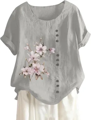 Concert Outfits for Women, Women's Short Sleeve Round Neck Cotton Linen Casual Butterfly Summer T-Shirt