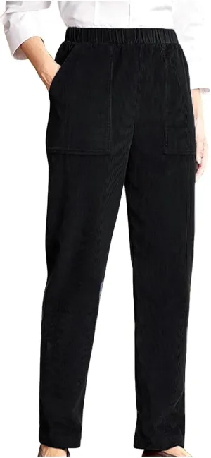 Corduroy Casual Capris Pants for Women Elastic High Waist Straight Leg Work Pants Soft Stretchy Comfy Vintage Trousers