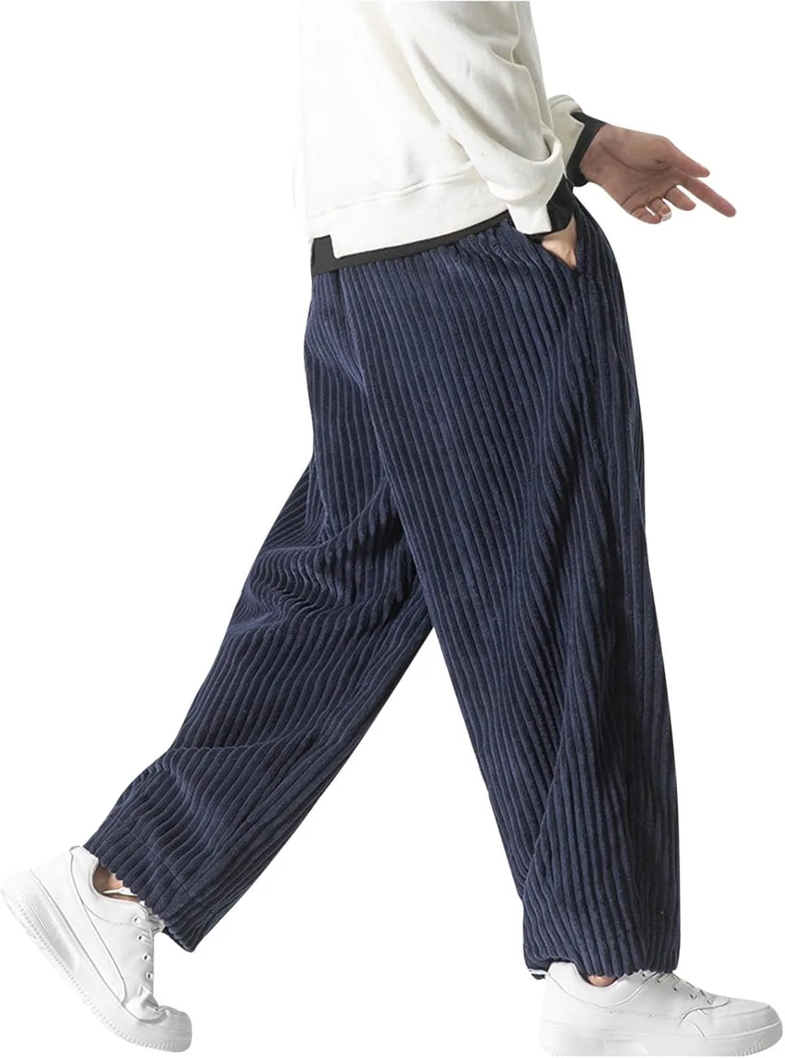 Corduroy Hippie Harem Pants for Men Casual Solid Baggy Trendy Sweatpants Elastic Waist Streetwear Trousers with Pockets