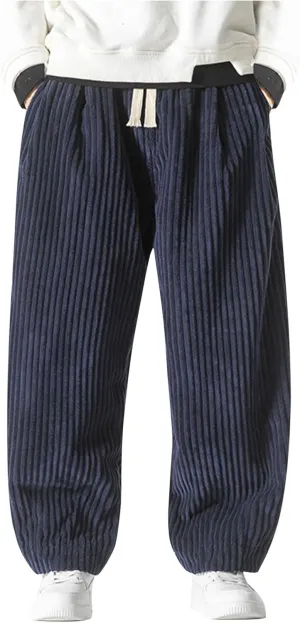 Corduroy Hippie Harem Pants for Men Casual Solid Baggy Trendy Sweatpants Elastic Waist Streetwear Trousers with Pockets