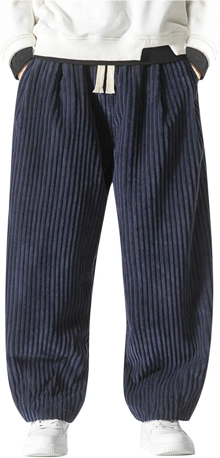 Corduroy Hippie Harem Pants for Men Casual Solid Baggy Trendy Sweatpants Elastic Waist Streetwear Trousers with Pockets