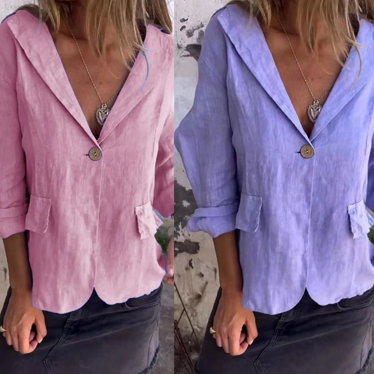 Cotton and Linen Casual Lapel Single-Button Thin Coat, for Womens Long Sleeve Loose Casual Blazer Jackets