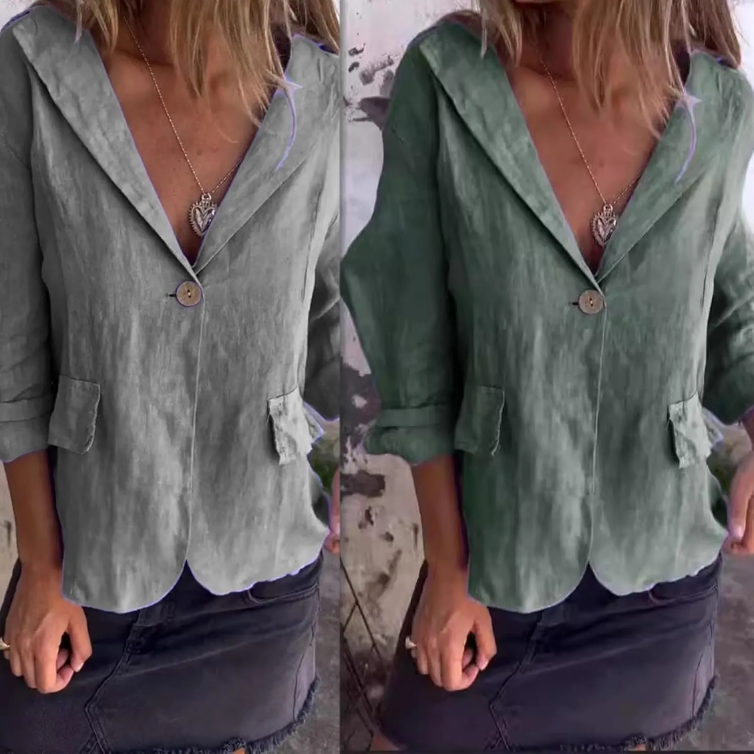 Cotton and Linen Casual Lapel Single-Button Thin Coat, for Womens Long Sleeve Loose Casual Blazer Jackets