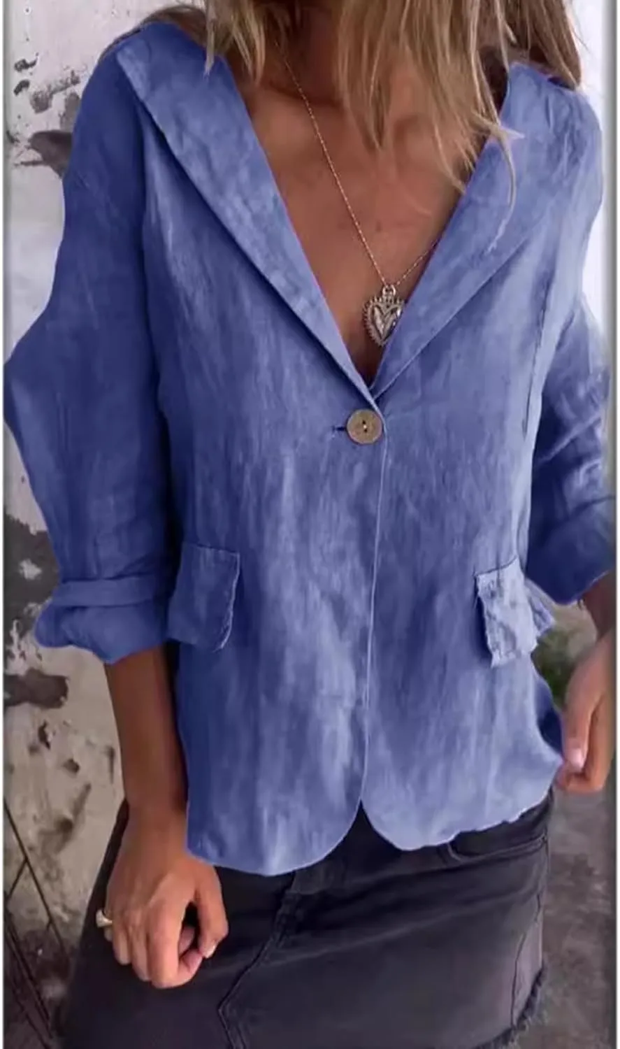Cotton and Linen Casual Lapel Single-Button Thin Coat, for Womens Long Sleeve Loose Casual Blazer Jackets