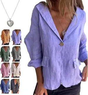 Cotton and Linen Casual Lapel Single-Button Thin Coat, Linen Blazer Women, Long Sleeve Loose Lapel Blazer Jacket