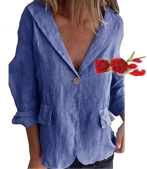 Cotton and Linen Casual Lapel Single-Button Thin Coat, Long Sleeve Loose Lapel Blazer Jacket, Linen Blazer Women