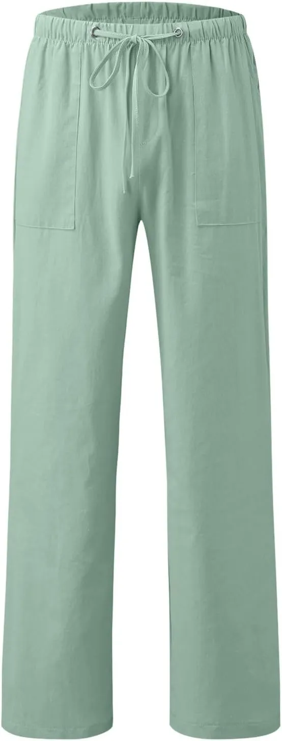 Cotton Workout Pants for Men Breathable Comfy Trousers Summer Loose Fit Baggy Long Pant Hiking Gym Joggers Pants