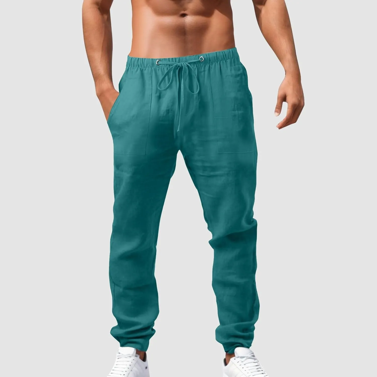 Cotton Workout Pants for Men Breathable Comfy Trousers Summer Loose Fit Baggy Long Pant Hiking Gym Joggers Pants