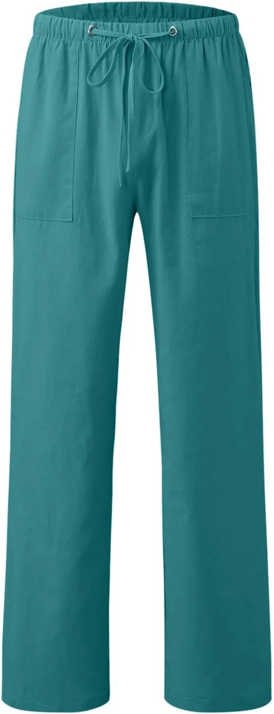 Cotton Workout Pants for Men Breathable Comfy Trousers Summer Loose Fit Baggy Long Pant Hiking Gym Joggers Pants