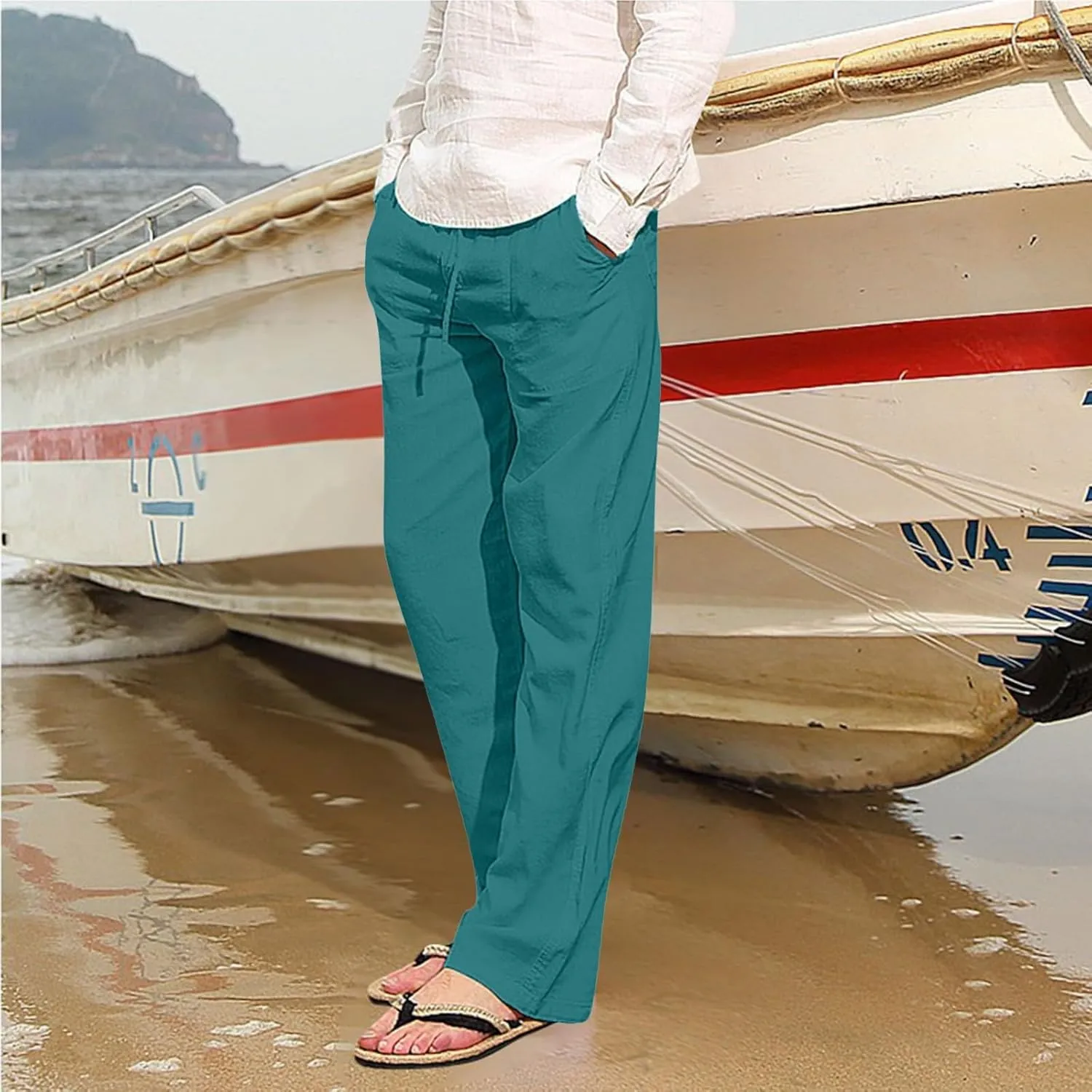 Cotton Workout Pants for Men Breathable Comfy Trousers Summer Loose Fit Baggy Long Pant Hiking Gym Joggers Pants