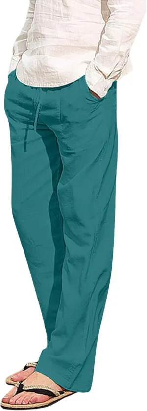 Cotton Workout Pants for Men Breathable Comfy Trousers Summer Loose Fit Baggy Long Pant Hiking Gym Joggers Pants