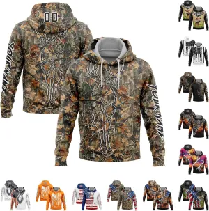 Custom Hunting Hoodie Novelty Camo Animal Graphic Hoodie Outdoor Sports Pullover Sweatshirt for Men/Women/Youth