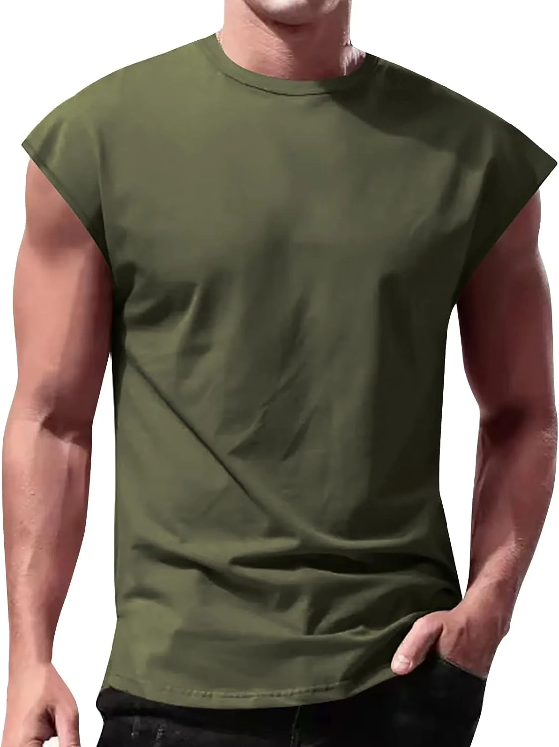 Cut Off Workout Tank Tops for Men Cap Sleeve Loose Athletic Muscle T-Shirt Athletic Sleeveless Gym Running Sport Vest