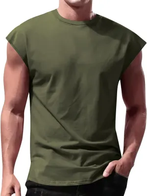 Cut Off Workout Tank Tops for Men Cap Sleeve Loose Athletic Muscle T-Shirt Athletic Sleeveless Gym Running Sport Vest