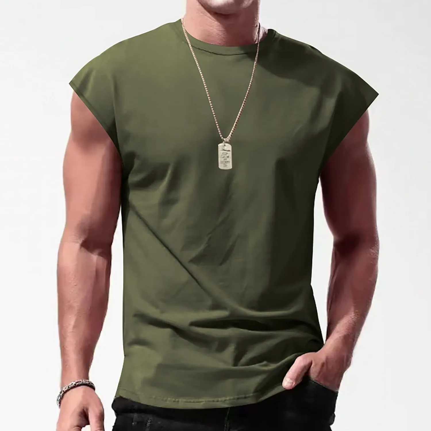 Cut Off Workout Tank Tops for Men Cap Sleeve Loose Athletic Muscle T-Shirt Athletic Sleeveless Gym Running Sport Vest