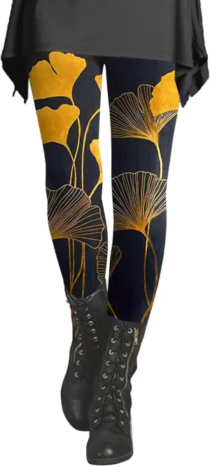 Daily Deals Today 2024 Cotton Leggings - Colorful High Waist Patterned Pants for Women with Glittery Green Compression Vintage Print