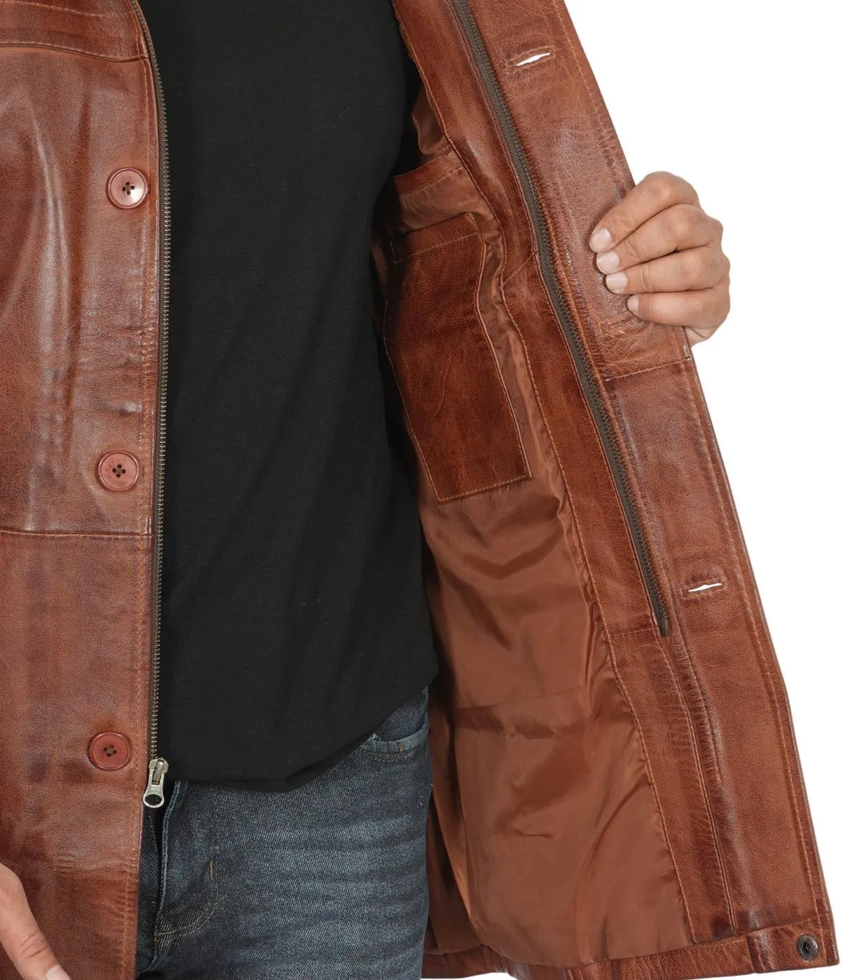 Decrum Mens Leather Coat - Car Coat Style Real Lambskin Leather Jackets for Men