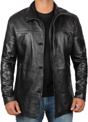 Decrum Mens Leather Coat - Car Coat Style Real Lambskin Leather Jackets for Men