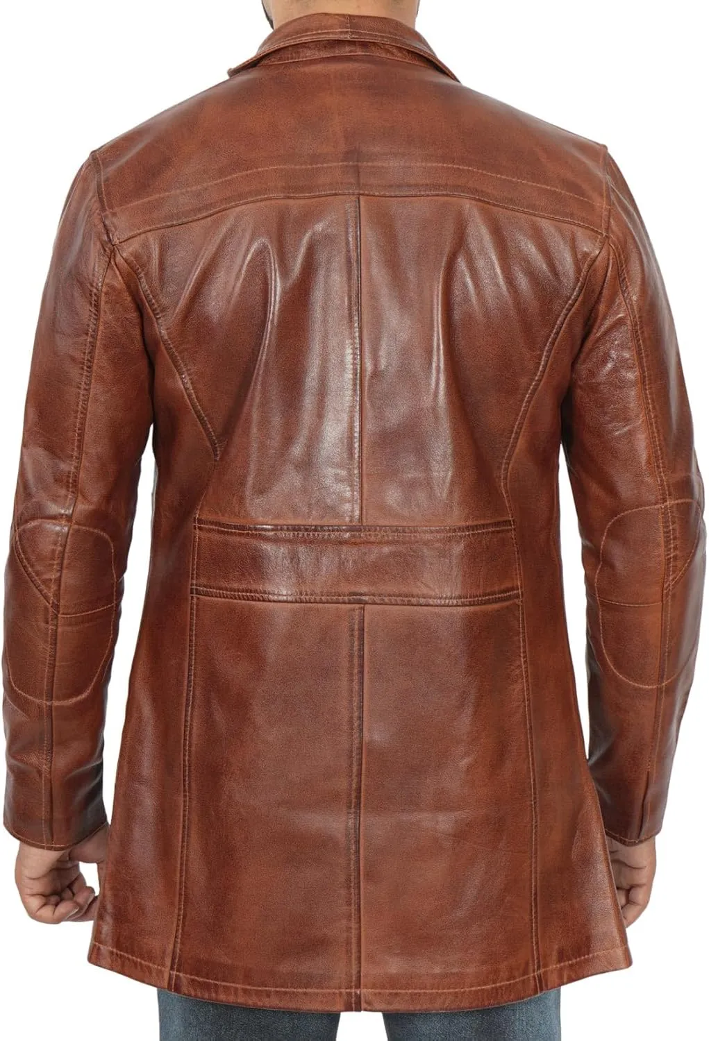 Decrum Mens Leather Coat - Car Coat Style Real Lambskin Leather Jackets for Men