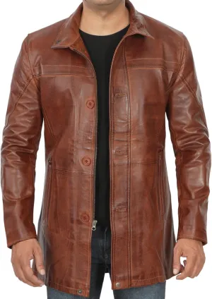 Decrum Mens Leather Coat - Car Coat Style Real Lambskin Leather Jackets for Men