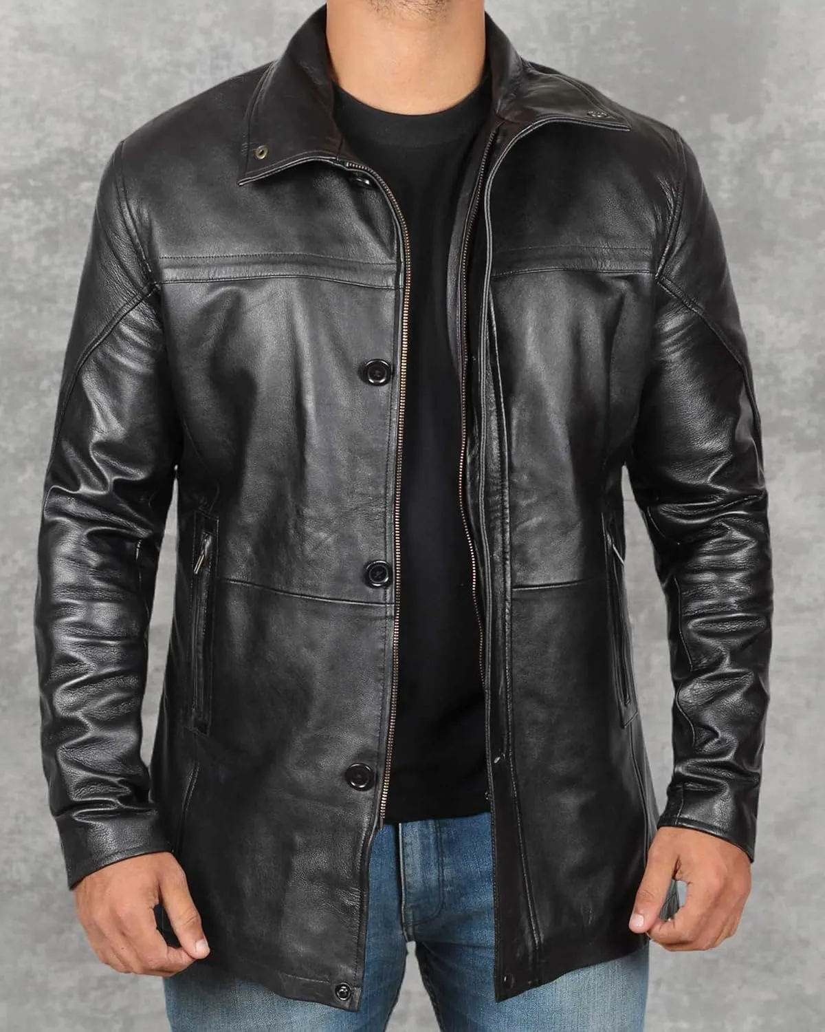 Decrum Mens Leather Coat - Car Coat Style Real Lambskin Leather Jackets for Men