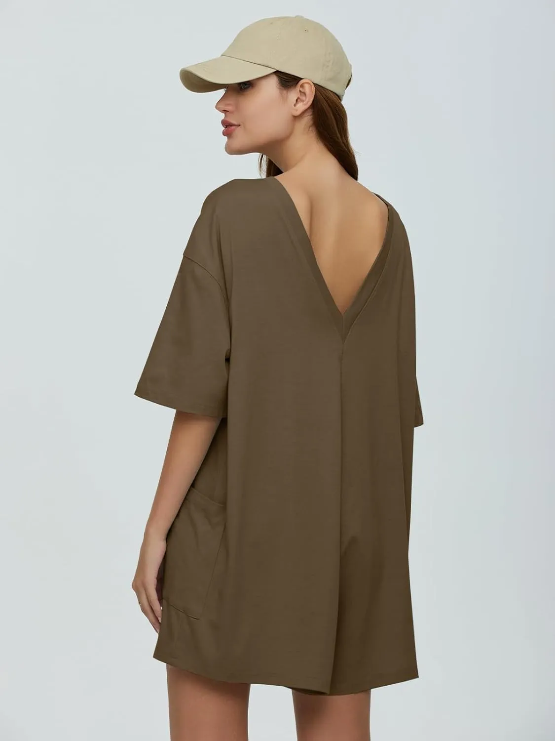DEEP SELF Women's Summer Casual Rompers Short Sleeve Oversized Workout Athletic Tee Romper Loose Onesie Shorts Jumpsuits