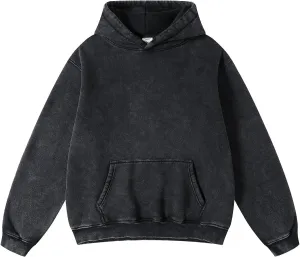 FAIABLE Mens Hoodies Pullover Oversized Hoodie Wash Plush Cotton Hooded Sweatshirt Vintage Heavyweight Hoodie Men Streetwear