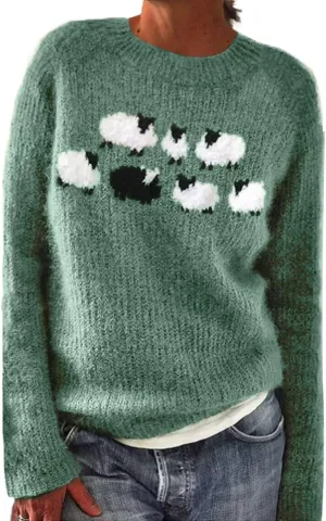 Fair Isle Sweater Women Plus Size Vintage Long Sleeve Crewneck Sweater Retro Fair Isle Knit Pullover Sweater Tops S-5XL