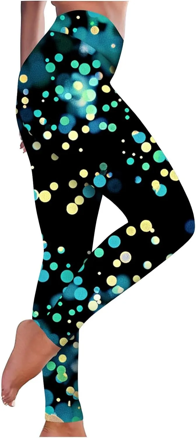 Fashion Print Stretchy Leggings for Women Casual High Waist Workout Yoga Pants Compression Athletic Legging Tights