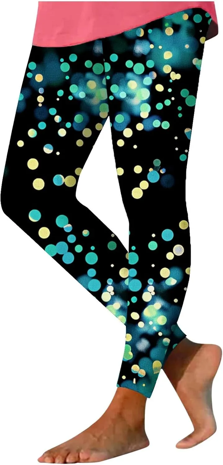 Fashion Print Stretchy Leggings for Women Casual High Waist Workout Yoga Pants Compression Athletic Legging Tights
