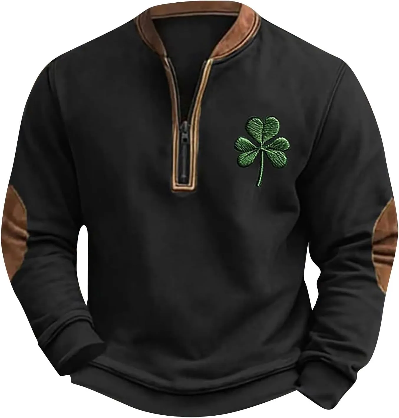 Fashion St Patricks Day Sweatshirts For Mens Vintage Print Long Sleeve Causal V-Neck Zip Up Fashion Irish Pullover Shirts