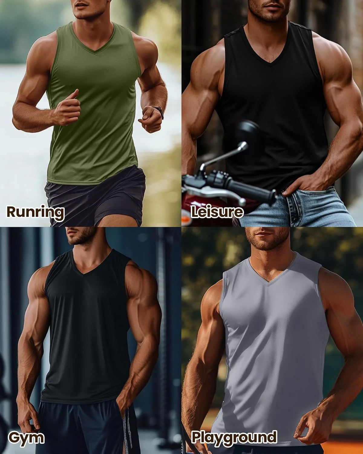 Ficerd 3 Pack Men's Big and Tall Workout Tank Tops, Cotton V Neck Sleeveless Gym Muscle T-Shirts Athletic Tee Summer Vest Top