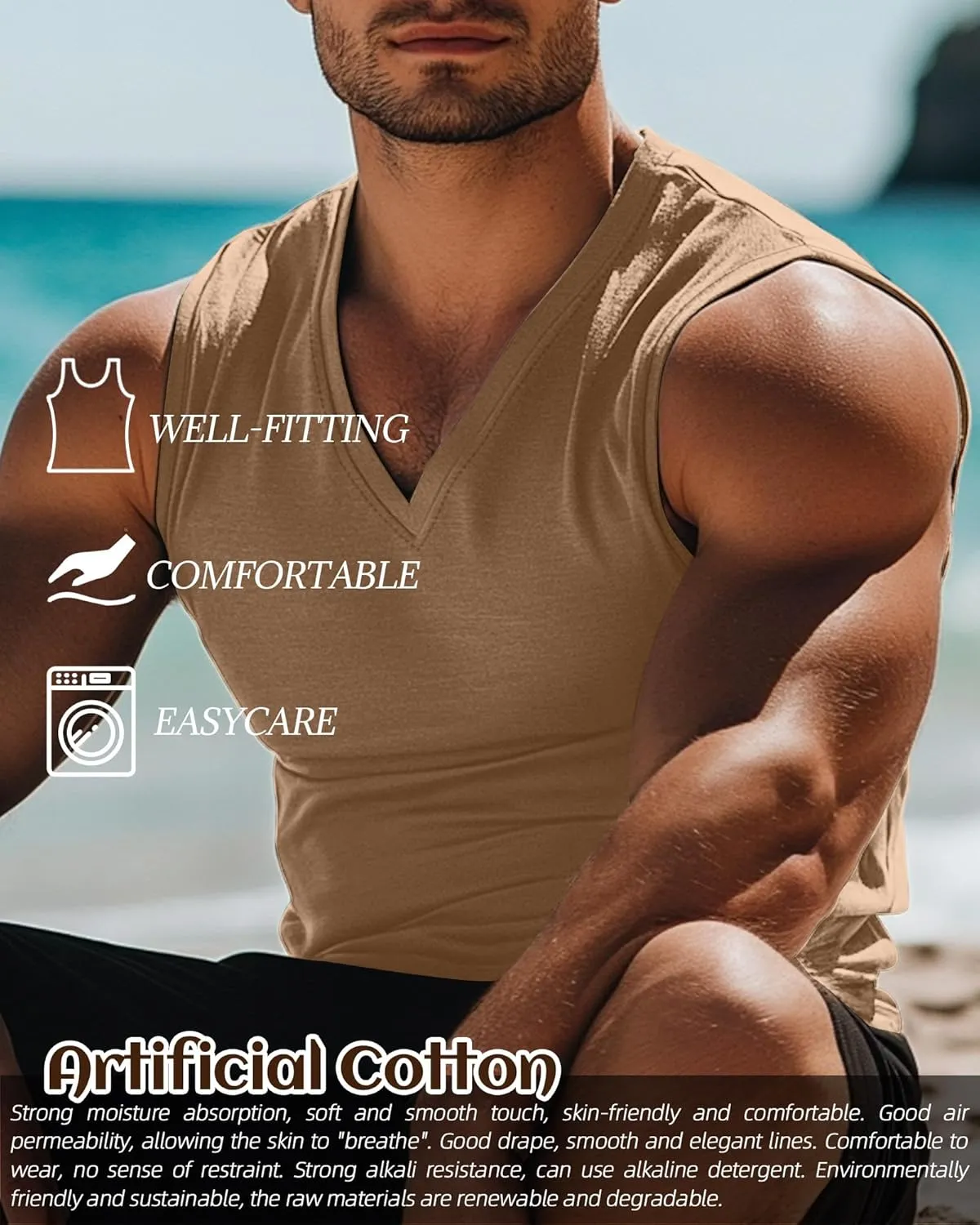 Ficerd 3 Pack Men's Big and Tall Workout Tank Tops, Cotton V Neck Sleeveless Gym Muscle T-Shirts Athletic Tee Summer Vest Top