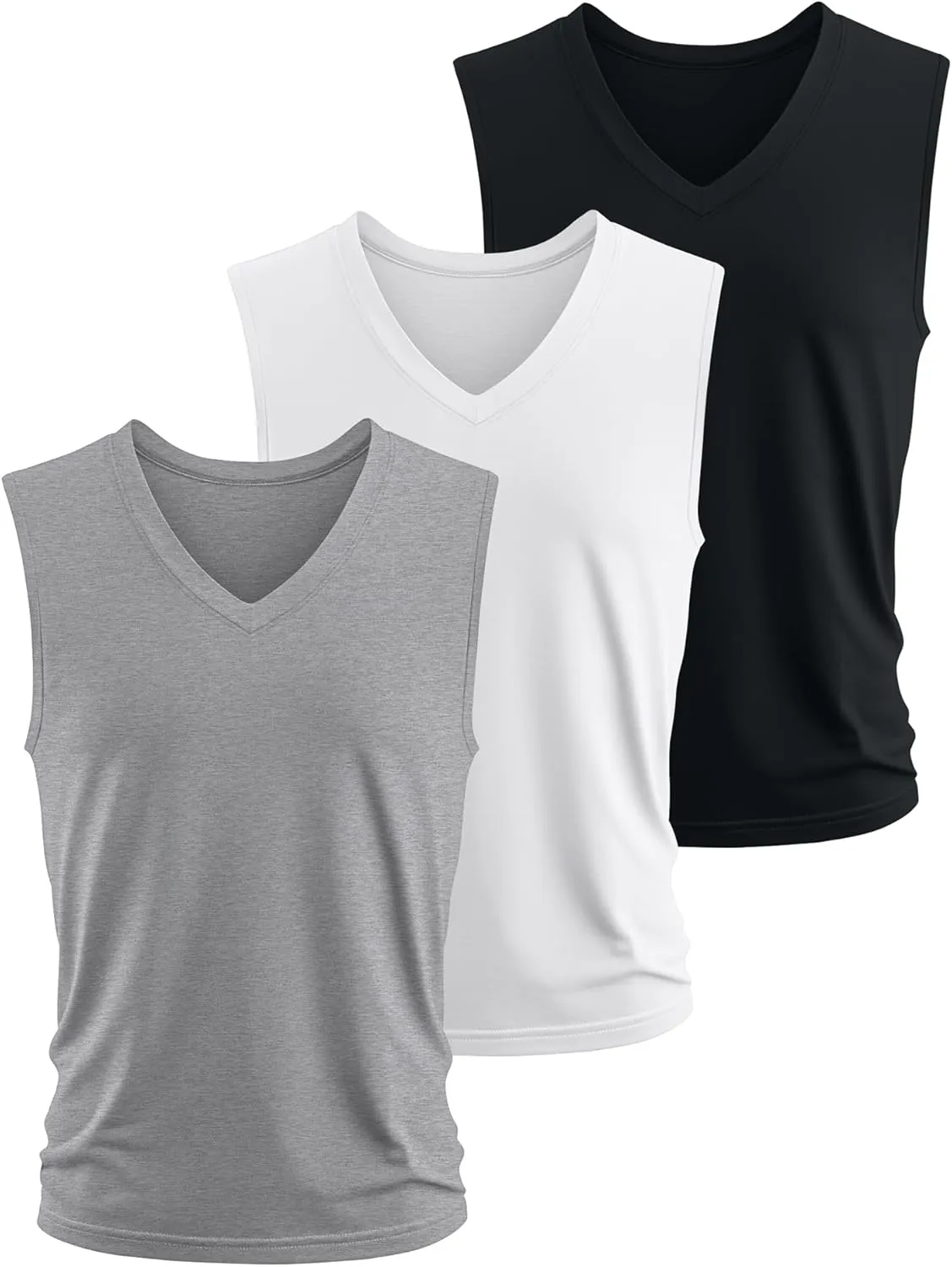 Ficerd 3 Pack Men's Big and Tall Workout Tank Tops, Cotton V Neck Sleeveless Gym Muscle T-Shirts Athletic Tee Summer Vest Top