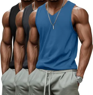 Ficerd 3 Pack Men's Big and Tall Workout Tank Tops, Cotton V Neck Sleeveless Gym Muscle T-Shirts Athletic Tee Summer Vest Top