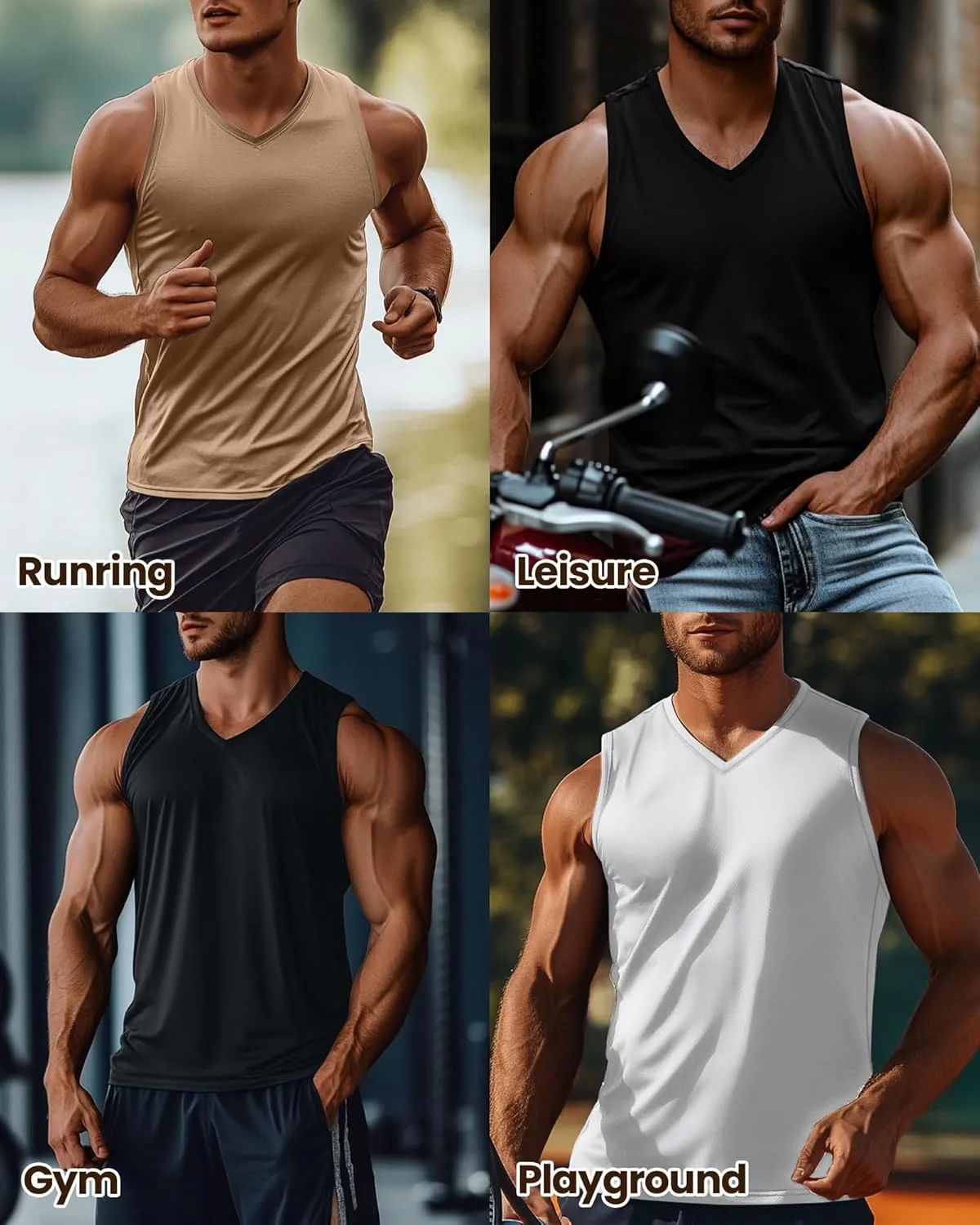 Ficerd 3 Pack Men's Big and Tall Workout Tank Tops, Cotton V Neck Sleeveless Gym Muscle T-Shirts Athletic Tee Summer Vest Top