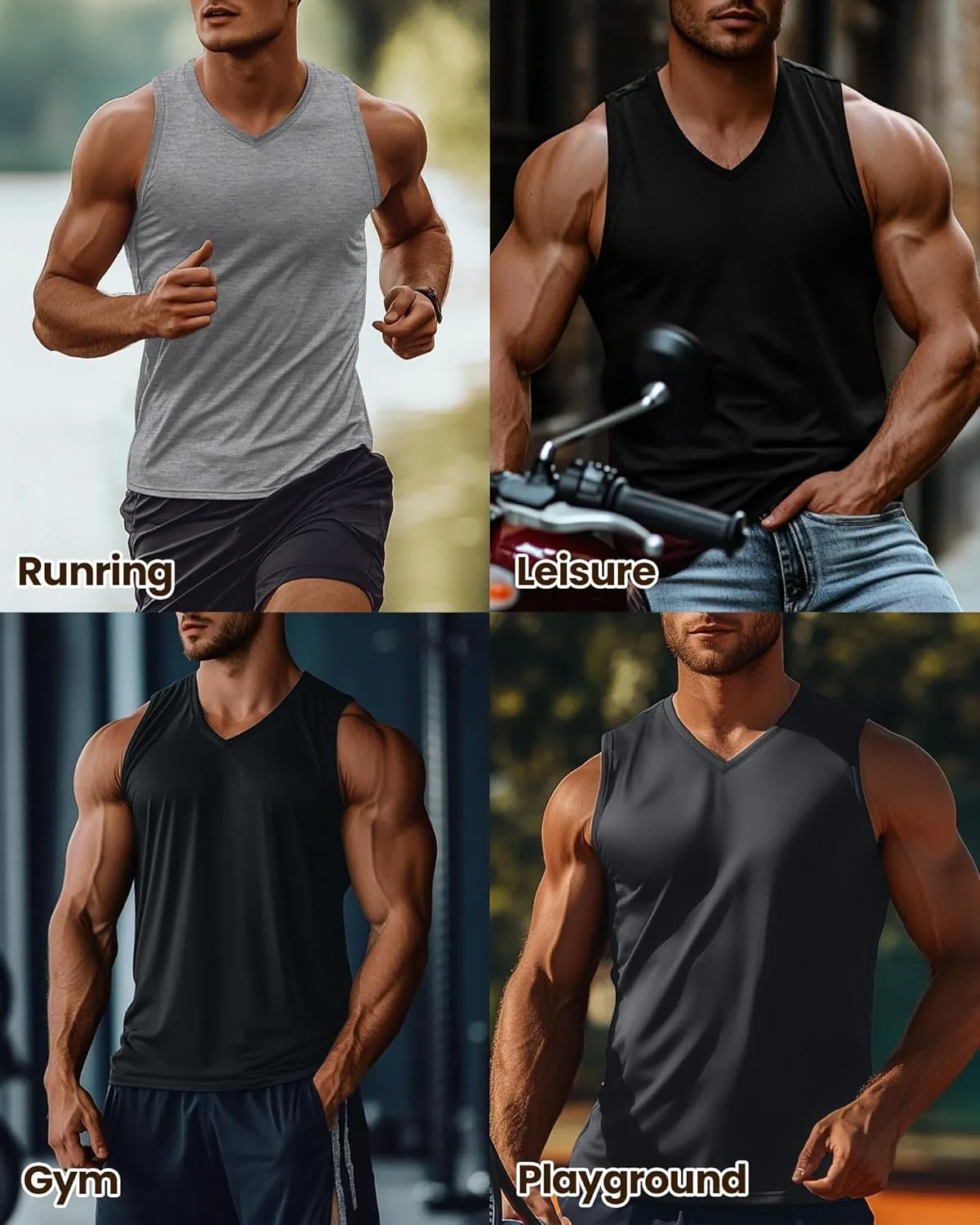 Ficerd 3 Pack Men's Big and Tall Workout Tank Tops, Cotton V Neck Sleeveless Gym Muscle T-Shirts Athletic Tee Summer Vest Top